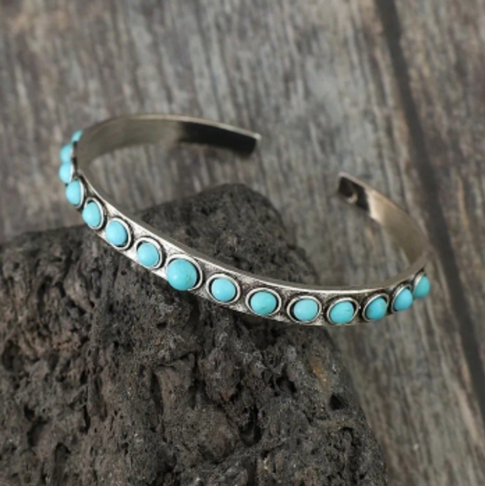 Silver Plated Synthetic Turquoise Southwestern Boho Cuff Bracelet